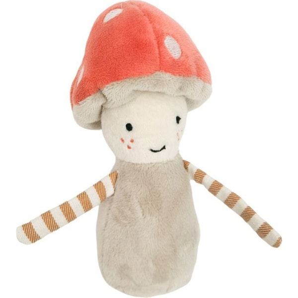 Urban Toadstool Cute Soft Rattle Stuffed Toy for Kids Red and Bisque 13cm