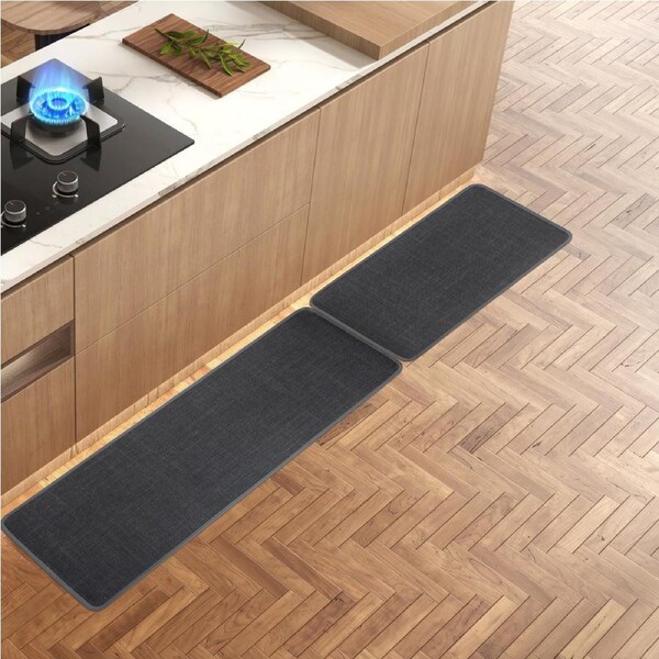ACA 2PCS Machine Washable Non-Slip Door Mat Hallway Floor Rug Carpet Easy Clean Black