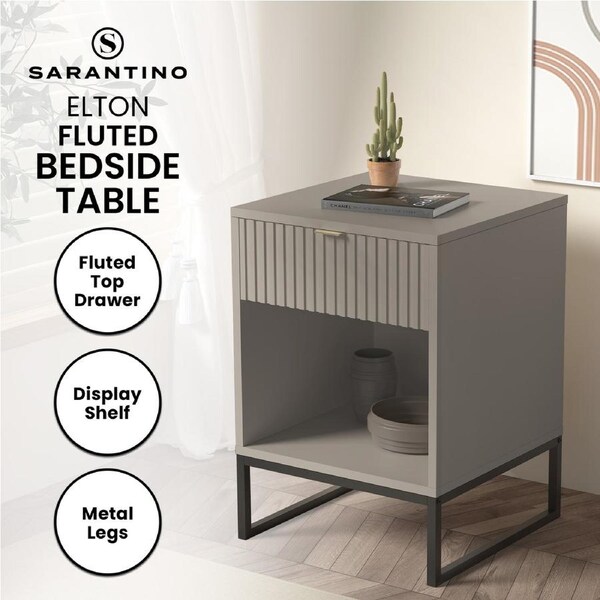 Sarantino Elton Fluted Grey Bedside Table