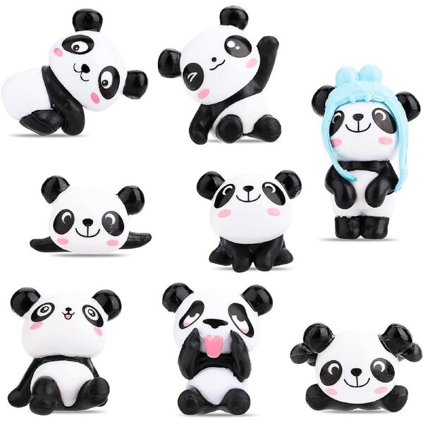 8 Pack Pandas Birthday Cake Figures Cute Panda Figure Ornaments Mini Panda Miniature Ornament Cupcake Craft Panda Toy Set for Kids