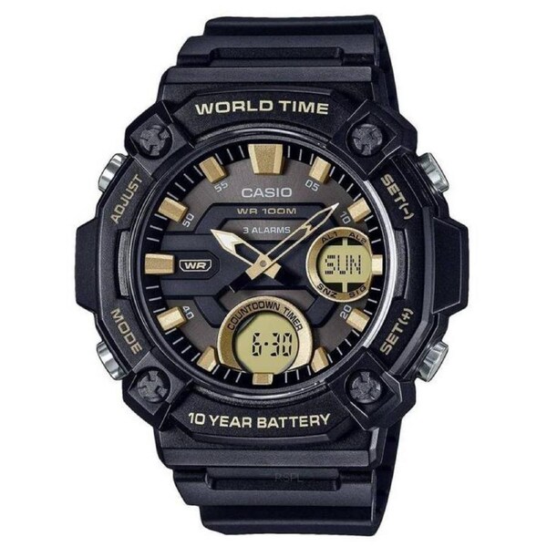 Casio World Time Analog-Digital Alarm Timer Quartz AEQ-120W-9AV 100M Mens Watch