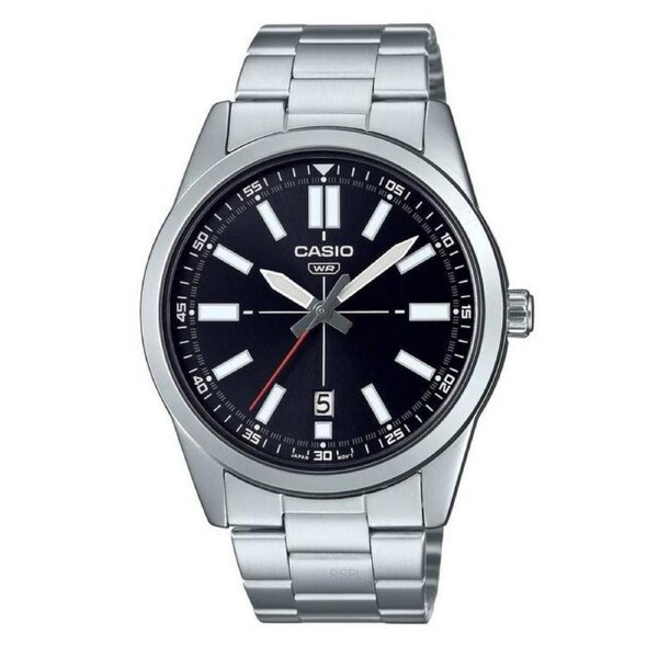 Casio Classic Analog Stainless Steel Date Black Dial MTP-VD02D-1E WR Mens Watch