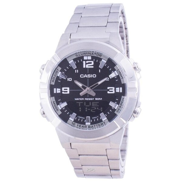 Casio Analog-Digital World Time Telememo Stainless Steel AMW-870D-1A Mens Watch