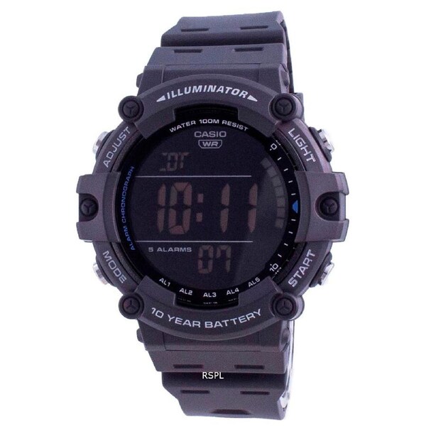 Casio Illuminator Digital 5 Alarm Dual Time AE-1500WH-8B 100M Mens Watch