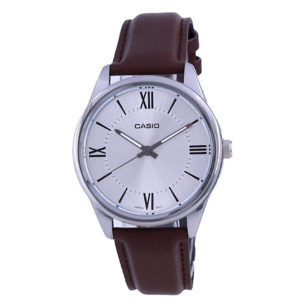 Casio Silver Dial Stainless Steel Analog Quartz Leather MTP-V005L-7B5 Mens Watch
