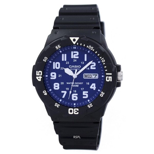 Casio Quartz Analog Blue Dial Timer Bezel Day/Date MRW-200H-2B2V 100M Mens Watch