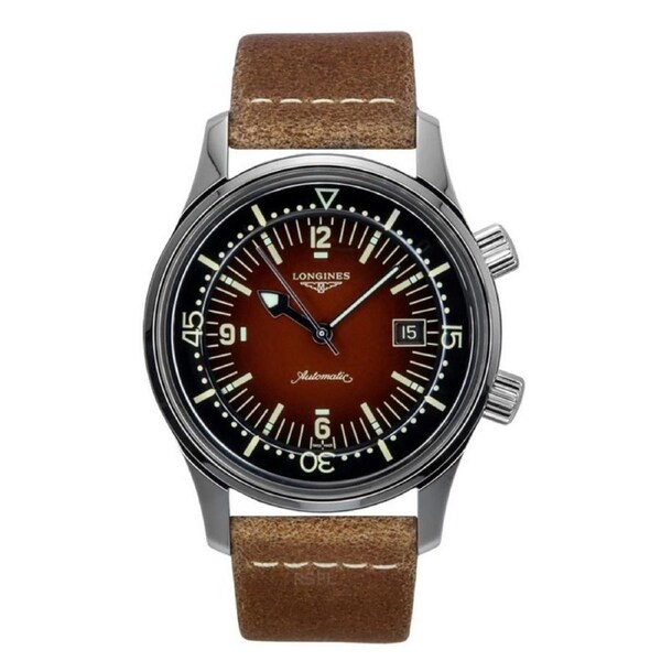 Longines Legend Diver Leather Strap Brown Dial Automatic L37744602 Mens Watch