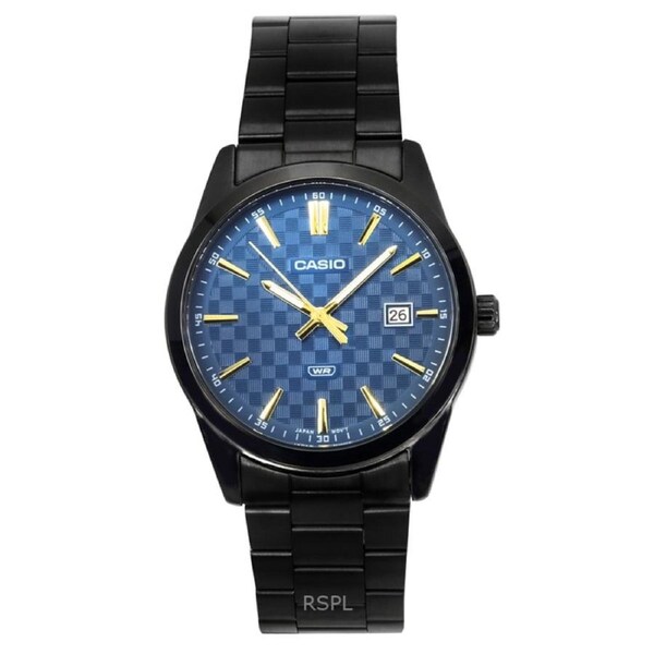 Casio Black Ion Plated Stainless Steel Blue Dial Quartz MTP-VD03B-2A Mens Watch