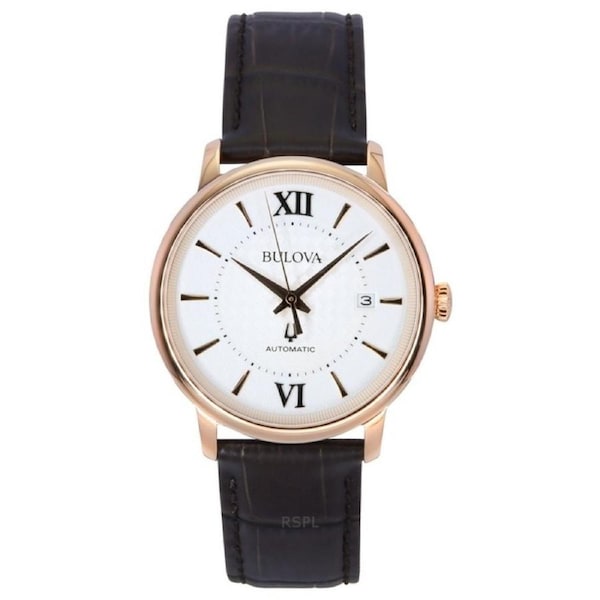 Bulova Hudson Brown Leather Strap Silver Dial Automatic 97B225 30M Mens Watch