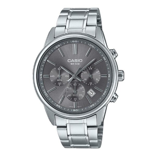 Casio Chronograph Stainless Steel Grey Dial Analog MTP-E515D-8AV 50M Mens Watch