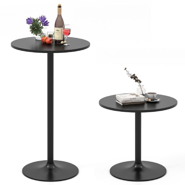 Costway 2Pcs 101.5/56cm Bar Table High Round Coffee Table Bistro Cocktail Table Pub Cafe Dining Side Table Black