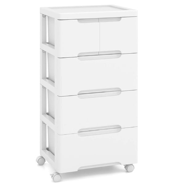 Costway 4 Drawers Office Lockable Storage Cabinet Rolling PP Filing Cabinet Home White