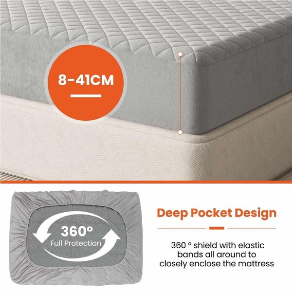 Giantex King Size Mattress Topper Soft Velvet Bed Protector Sleeping Pad Cover Grey