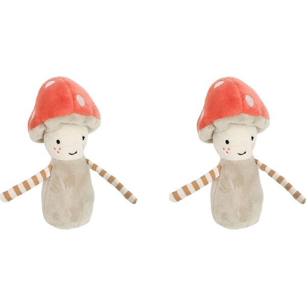 2x Urban Toadstool Cute Soft Rattle Stuffed Toy for Kids Red and Bisque 13cm