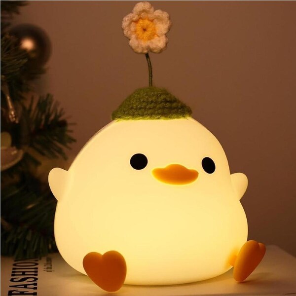 Cute Duck Night Light for Kids, Attivolife Animal Soft Silicone LED Lamp with Dimmable Timer, Portable USB Rechargeable Bedroom Bedside Table Decor, Christmas Birthday Present for Baby Girl Children