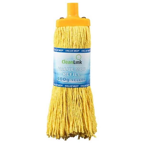 Cleanlink 400gm Fibre Mop Head Replacement/Refill Home Commercial Cleaner Yellow
