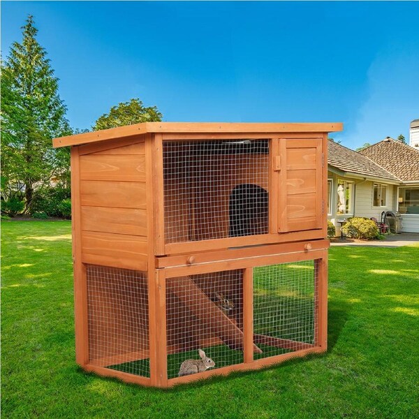 Pawz Rabbit Hutch Chicken Coop Large 2 Storey Wooden House Run Cage Outdoor