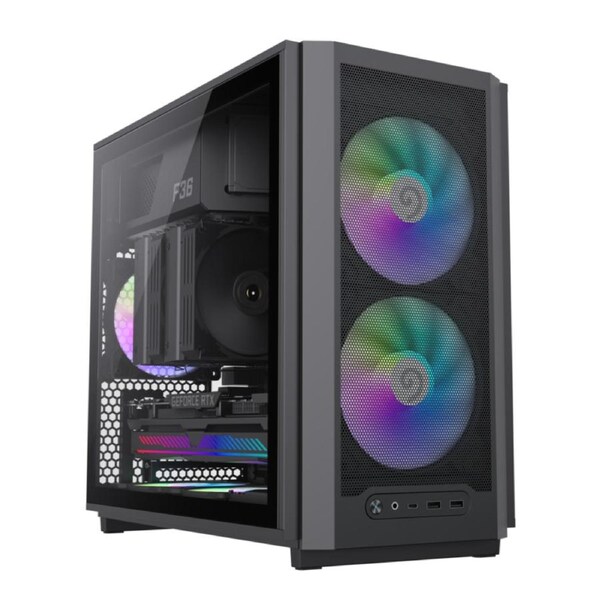 GameMax F36 Black Micro-ATX Gaming Case - 3x ARGB Fans Included, High Airflow Mesh Front, Tempered Glass Side Panel, Compact PC Chassis