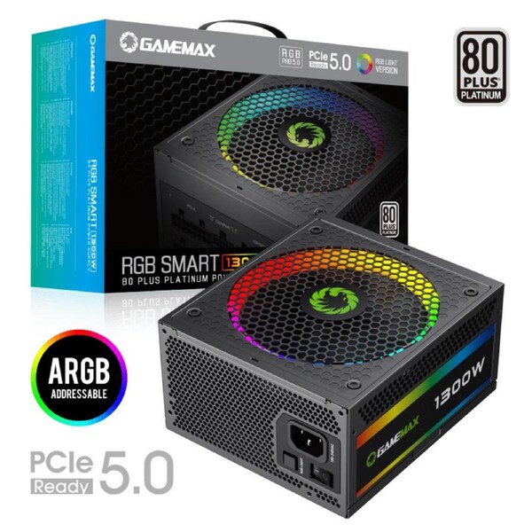 GameMax RGB-1300 1300W 80+ Platinum Fully Modular PSU - ATX 3.0 & PCIe 5.0 Ready, Native 600W 12VHPWR, ARGB Sync, Flagship Gaming Power Supply