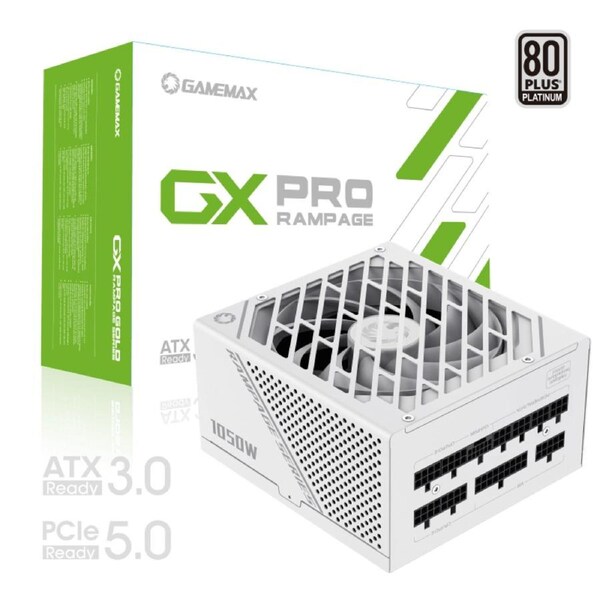 GameMax GX-1050 PRO White 1050W 80+ Platinum Fully Modular PSU - ATX 3.0 & PCIe 5.0 Ready, Native 12VHPWR White Cable, Perfect for RTX 4090 Builds