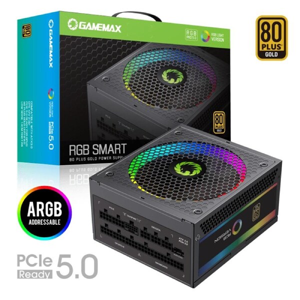GameMax RGB 1050W 80+ Gold Fully Modular Power Supply,ATX 3.0 & PCIe 5.0 Ready, Native 12VHPWR Cable, ARGB Sync Lighting, RTX 4090 Compatible - Black