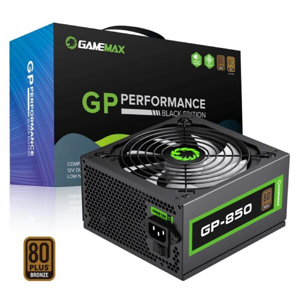 GameMax GP-850 850W 80+ Bronze Power Supply - Reliable Gaming PSU, High Efficiency, Wired ATX Power Supply, Black
