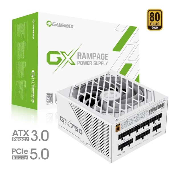 GameMax GX-750 PRO White 750W 80+ Gold Fully Modular Power Supply - ATX 3.0 & PCIe 5.0 Ready, Native 12VHPWR White Cable for RTX 40 Series GPU