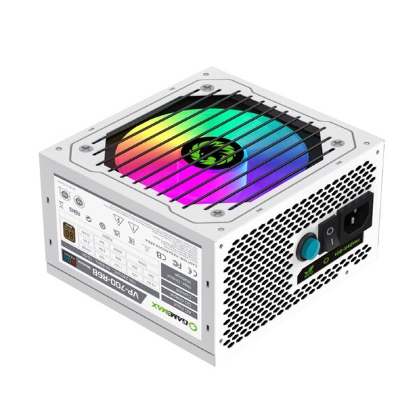 GameMax 700W White Power Supply - VP-700-RGB-M Semi-Modular PSU, 80 Plus Bronze, 120mm RGB Fan, Aura Sync Support, High Performance Gaming PSU