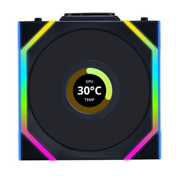 Lian Li Uni Fan 120mm SL Wireless ARGB 4-Pin PWM Black Fan with 1.6in LCD Display (12SLLCD1W1B)