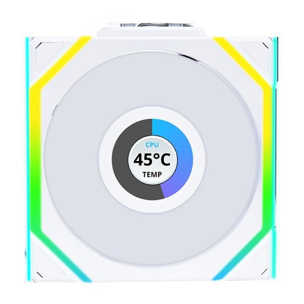 Lian Li Uni Fan 120mm SL Wireless Reverse Blade ARGB 4-Pin PWM White Fan with 1.6in LCD Display (12RSLLCD1W1W)
