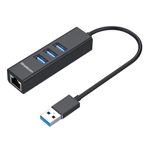 Simplecom 3 Port Aluminium USB-A Hub to USB-A with Gigabit Ethernet Adapter - Black (CHN420-BK)