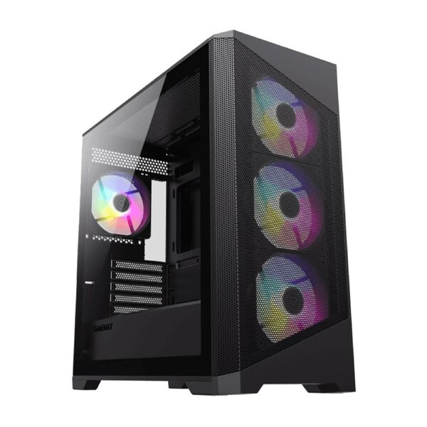 GameMax Destroyer MB Micro-ATX Gaming Case - 4x FRGB Fans Included, High Airflow Mesh Front, Tempered Glass Side Panel - Black PC Chassis