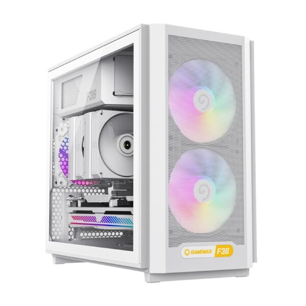 GameMax F36 White Micro-ATX Gaming Case - 3x ARGB Fans Included, High Airflow Mesh Front, Tempered Glass Side Panel, Compact M-ATX PC Chassis