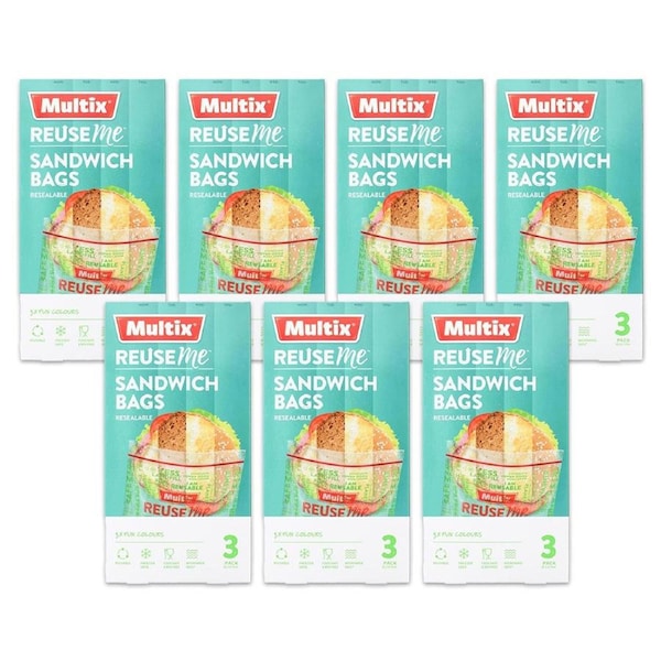 21pc Multix ReuseMe Resealable Sandwich Bags Zip Lock Storage Clear 18.5x17cm