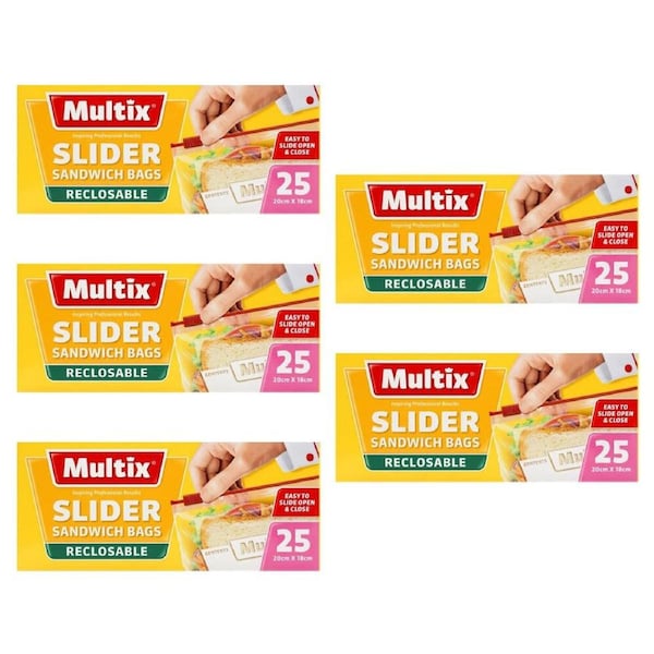 125pc Multix Reclosable Slider Sandwich Bags Zip Lock Food Saver Clear 20x18cm
