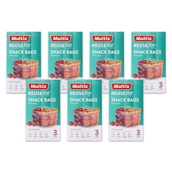 21pc Multix ReuseMe Resealable Snack Bags Zip Lock Food Saver Clear 16.5x8.5cm
