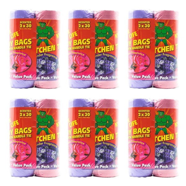 360pc Clean Scene Kitchen Tidy Bags Garbage Plastic Rose/Lavender Scent 28x54cm