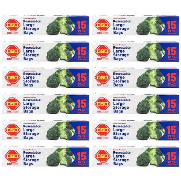 180pc Oso Easy Resealable Plastic Large Storage Bags Zip Lock Clear 26x38cm