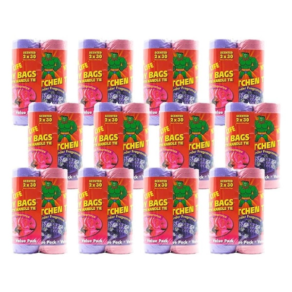 720pc Clean Scene Kitchen Tidy Bags Garbage Plastic Rose/Lavender Scent 28x54cm