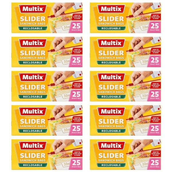 250pc Multix Reclosable Slider Sandwich Bags Zip Lock Food Saver Clear 20x18cm