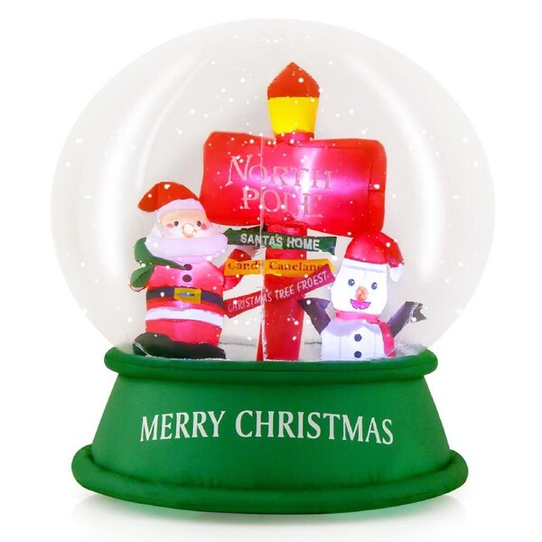 Costway 126CM Christmas Inflatable Snow Globe Blow Up Yard Decoration w/LEDs & Air Blower