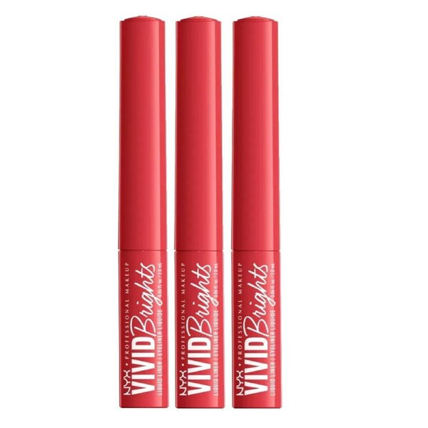 3x NYX Professional Makeup Vivid Bright Liquid Eye Liner 04 On Red 2mL