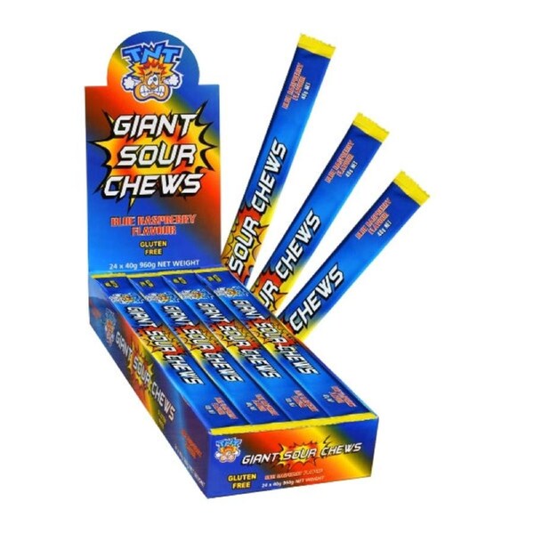 24pk TNT Giant Chew Bar Blue Raspberry 40g