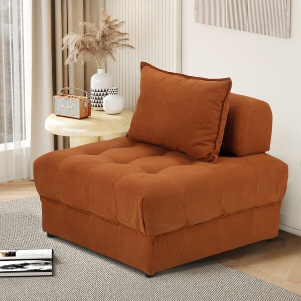 Oikiture 1 Seater Velvet Modular Sofa Lounge Chair Armless TOFU Back Brown