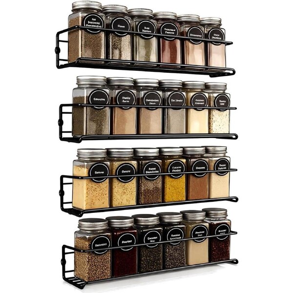 4PCS Kitchen Spice Rack, Cabinet Shelves Jar Bottle Storage Organizer Wall Mount