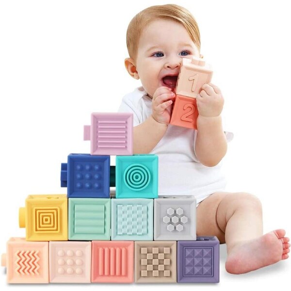 Baby Bath Toy BPA Free Sensory Grasping Stacking Blocks x12
