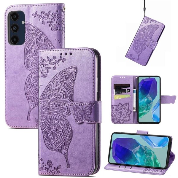 For Samsung Galaxy A16 5G & 4G Case, Flower Butterfly PU Leather Wallet Cover, Light Purple