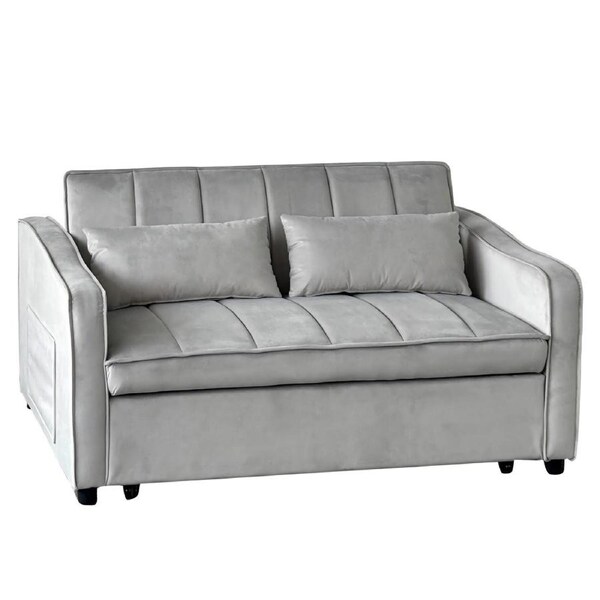 Sarantino Fenton 2-Seater Velvet Sofa Bed in Light Grey