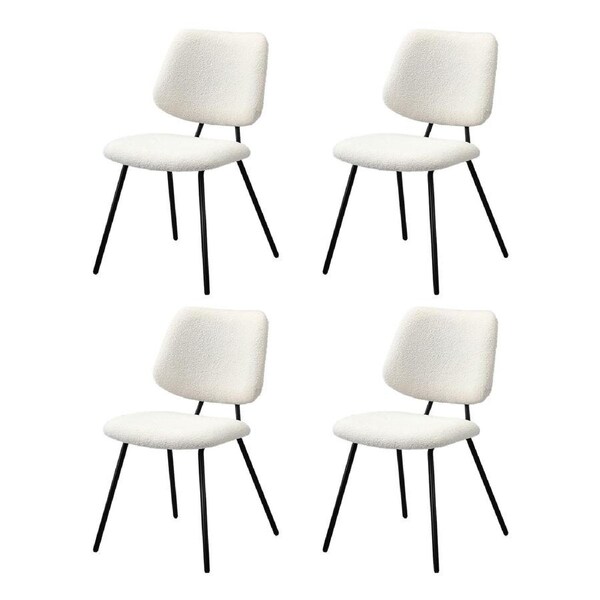 Oikiture 4x Dining Chair Vintage Retro Sherpa Kitchen Padded Lounge White