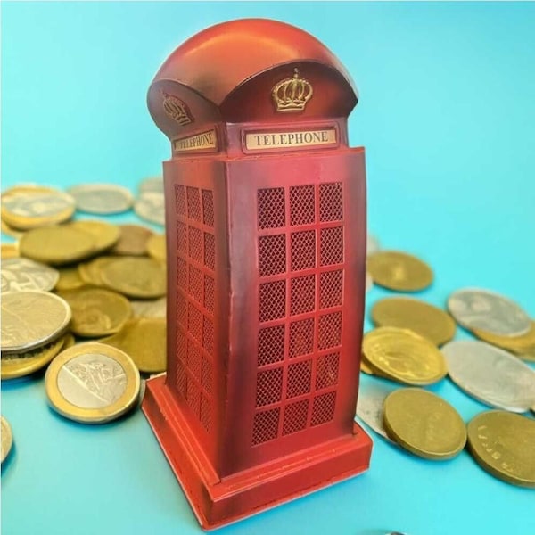 Red Telephone Booth Piggy Bank Coin Bank Money Box For Adults Kids Decoration